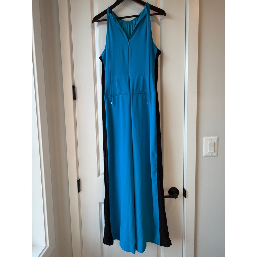 ME+EM Colorblock Halter Wide Leg Jumpsuit Minimalist Women Sz 6 Blue Black Chic - Picture 7 of 9